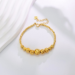 Настоящее золото 18K Модные латунные круглые шариковые браслеты из бисера для женщин, твист, реальный 18 k позолоченный, внутренний диаметр: 6-3/4 дюйм (17 см)