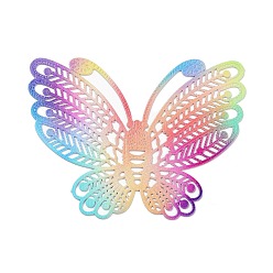 Бабочка Железные подвески, гравированные металлические украшения, Радуга цветов, бабочка, 38x49x0.8 мм