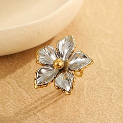 Золотой & Цвет Нержавеющей Стали Регулируемые 304 манжеты из нержавеющей стали с открытыми кольцами для женщин, цветок, золотые и нержавеющая сталь цвет, 33.5x35.5 мм