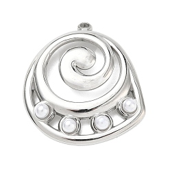 Color de Acero Inoxidable 304 colgantes de acero inoxidable, con perlas de plástico, amuletos espirales, blanco, color acero inoxidable, 27x25x4 mm, agujero: 1.6 mm