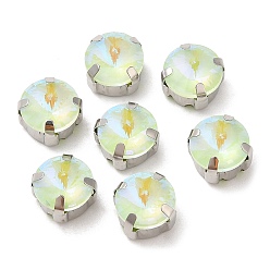 Перидот Мокко флуоресцентный(ми) плоский круглый пришитый страз, многожильных ссылки, с настройками латуни, аксессуары для одежды, перидот, 9x6.5 мм, отверстие : 1 мм