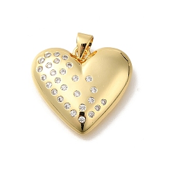 Настоящее золото 18K Покрытие стойки латунь с подвесками из фианита, долговечный, без свинца и без кадмия, сердце прелести, реальный 18 k позолоченный, 20x22.5x4 мм, отверстие : 4x3.5 мм