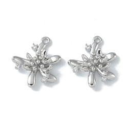 Платинированный Латунные подвески, без кадмия, без никеля и без свинца, с четким кубического циркония, цветок, Реальная платина, 17x14.5x4 мм, отверстие : 1.2 мм