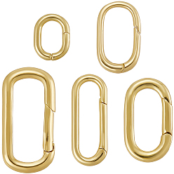 Настоящее золото 18K 5шт 5 стили латунные пружинные затворные кольца, стойки покрытие, овальные, реальный 18 k позолоченный, 13~29x10~14.5x2~3.5 мм