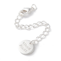 Посеребрённый Латунные карабины и концы с цепочкой, плоский раунд со словом ручной работы, без кадмия и без свинца, 925 серебро покрытием, 74 мм