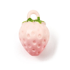 Strawberry Opaque Resin Imitation Fruit Pendants, with Enamel, Pink, Strawberry Charm, 22.5x15x15mm, Hole: 3mm