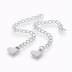 Stainless Steel Color 304 Stainless Steel Chain Extender, Heart, Stainless Steel Color, 70x3mm
