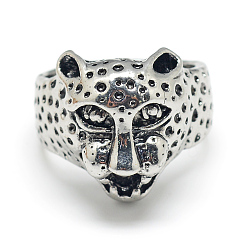 Argent Antique Bagues d'alliage, anneaux large bande, guépard, taille 8, argent antique, 18mm