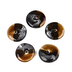 Coconut Brown Handmade Vintage Porcelain Beads, Fancy Antique Glazed Porcelain, Disc, Coconut Brown, 21~22x4.5~7mm, Hole: 1.8~2mm