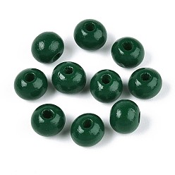 Морско-зеленый Круглые бусины из натурального дерева схима, окрашенные распылением, цвета морской волны, 8~8.5x6.8 мм, отверстие : 1.8~2 мм