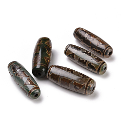 Other Pattern Tibetan Style dZi Beads, Natural Agate Beads, Dyed & Heated, Oval, Blessing Character Pattern, 28.5~32x10~12.5mm, Hole: 1.5~3mm