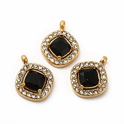 Black PVD Vacuum Plating 304 Stainless Steel Cubic Zirconia Pendants, with Rhinestone, Rhombus Charms, Black, 13.5x10.5x4mm, Hole: 1.8mm
