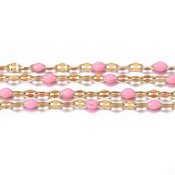 Бледно-Розовый Ионное покрытие (ip) 304 звенья цепи из нержавеющей стали, с катушкой, с эмалью, пайки, розовый жемчуг, 2.5~7x1.5x0.3~1.5 мм, около 32.8 футов (10 м) / рулон