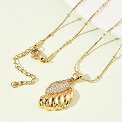 Shell Shape 304 ожерелья с подвесками из нержавеющей стали с микропаве из прозрачных кубических цирконий для женщин, золотые, формы раковины, 16.46 дюйм (41.8 см), Кулон : 26.5x16 мм