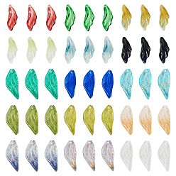 (52) Непрозрачная лаванда 75 шт. 15 Цвета: прозрачные стеклянные подвески-листочки, разноцветные, 26~30x9.5~12x3.5~7 мм, отверстие : 1.4 мм, 5 шт / цвет