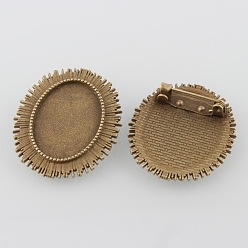 Античная Бронза Сплавочная фурнитура для броши, античный сплав, с железными штифтами, без кадмия, без никеля и без свинца, античная бронза, овальный поднос: 25x18 мм, 36x30x2.5 мм, пины : 0.8 мм