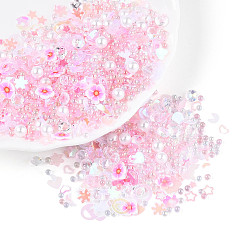 Бледно-Розовый Ручной полимерной глины кабошонов, с пластиковыми пайетками и искусственным жемчугом из АБС и акриловыми стразами, разнообразные, розовый жемчуг, 1.5~10x1.5~9x0.2~4 мм, отверстие : 1~1.2 мм