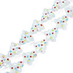 Светло-Синий Стеклянные бусины ручной работы, бусины ручной работы, окрашенная и подогревом, окрашенная и подогревом, с эмалью, Рождественские елки, голубой, 16~16.5x14.5~15x7~7.5 мм, отверстие : 1.2 мм, около 22 шт / нитка, 13.98~14.17 дюйм (35.5~36 см)