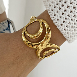 Плоский Круглый 304 из нержавеющей стали манжеты браслеты, широкие браслеты для женщин, реальный 18 k позолоченный, плоско-круглые, внутренний диаметр: 2-3/8 дюйм (6 см)