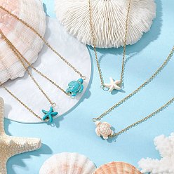 Золотой 4 шт. 4 стили синтетическая бирюзовая морская звезда черепаха кулон 304 ожерелья из нержавеющей стали, золотые, 15.94 дюйм (40.5 см) ~ 16.26 дюйм (41.3 см), 1 шт / стиль