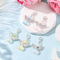 (52) Непрозрачная лаванда Акриловый кулон в виде сердца ангела, с цинковым сплавом застежками омаров коготь, разноцветные, 35 мм