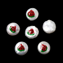 FireBrick Baroque Natural Keshi Pearl Beads, Hand Drawn Beads, with Enamel, Freshwater Pearl, Oval, FireBrick, 11~14x10.5~12x5~6.5mm, Hole: 0.6mm
