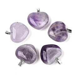 Аметист Подвески из натурального аметиста , сердце прелести, с 201 защелкой из нержавеющей стали на поручнях, цвет нержавеющей стали, 26~28x27.5~29x10~12 мм, отверстие : 7x2 мм