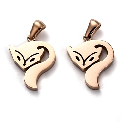 Розовое Золото Ионное покрытие (ip) ручная полировка 304 подвески из нержавеющей стали, лиса, розовое золото , 21.5x17x3 мм, отверстие : 6x2.5 мм