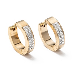 Golden 304 Stainless Steel Huggie Hoop Earrings, with Polymer Clay Crystal Rhinestone, Ring, Golden, 16.5x4mm, Pin: 0.9mm