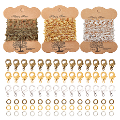 Gemischte Farbe DIY Kette Schmuck Set, mit Messing-Büroklammerketten & Hummerkrallenverschlüssen & Biegeringen, goldene & antike Bronze & versilberte Farbe, 6x2.6x0.4 mm, 5 m / Farbe, 15m / set