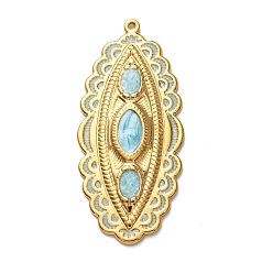 Небесно-голубой 304 эмаль нержавеющей стали большие кулоны, овальные амулеты, золотые, голубой, 54.5x24x3 мм, отверстие : 1.4 мм