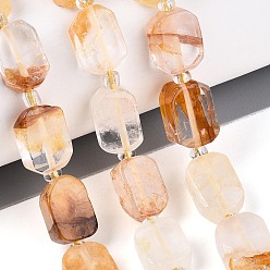 Yellow Hematoid Quartz Натуральный желтый гематоидный кварц/золотые целебные кварцевые бусины нити, с бисером, прямоугольные, 9.5~14x7~10x4~6.5 мм, отверстие : 0.8~1 мм, около 12~15 шт / нитка, 6.69~8.07'' (17~20.5 см)