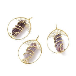 Amethyst Natural Amethyst Big Pendants, with Brass Findings, Teardrop, 69~71x49~51.5x15~18mm, Hole: 5x6mm