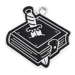 Book Подвески из сплава , с черной эмалью, платина, книга, 23x23x1.5 мм, отверстие : 2 мм