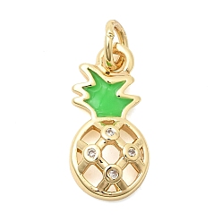 Настоящее золото 18K Подвески из латуни с прозрачным фианитом, с эмалью, без свинца и без кадмия, долговечный, ананасовые прелести, реальный 18 k позолоченный, 16x8x3 мм, Перейти кольцо: 5x1 мм, внутренний диаметр: 3 мм