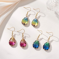 (52) Непрозрачная лаванда 3 пары стеклянных сережек-капель с ограненными каплями, С 304 результатами из нержавеющей стали, золотые, разноцветные, 40x13.5 мм