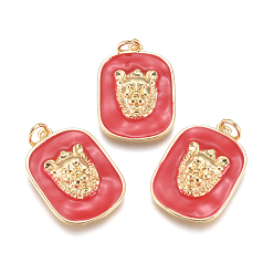 Красный Латунь эмаль подвески, с кольца прыжок из латуни, закругленный квадрат, красные, 23x16x4 мм, перемычки: внутренний диаметр 3 мм.