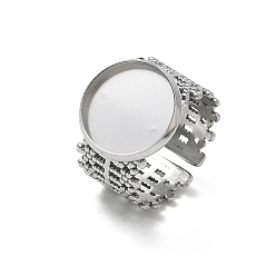 Stainless Steel Color 304 Stainless Steel Cuff Ring Components, Round Bezel Pad Ring Setting, Stainless Steel Color, 19mm, Tray Size: 14mm