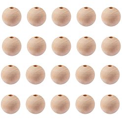 Мокасин Круглые незаконченные деревянные бусы, натуральные деревянные свободные шарики, с вакуумной упаковкой, без свинца, мокасин, 25x25 мм, отверстия: 6~7 мм, около 100 шт / мешок