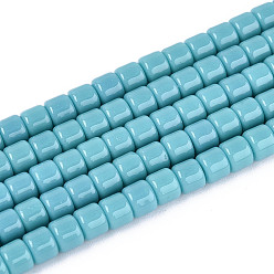 Темно-бирюзовый Непрозрачные сплошные цветные стеклянные бусины, колонка, темные бирюзовый, 3.5x4~4.5 мм, отверстие : 0.7~0.9 мм, около 102~108 шт / нитка, 14.17~14.96 дюйм (36~38 см)