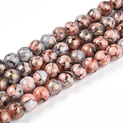 Шоколадный Выпечки нарисованных стеклянных бусин прядей, волочильных стиле, круглые, цвет шоколада, 6~6.5 мм, отверстие : 1 мм, около 139~162 шт / нитка, 29.53~34.25 дюйм (75~87 см)