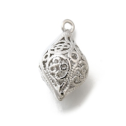 Платинированный Латунные подвески, без кадмия, без никеля и без свинца, амулеты полые ромбы, Реальная платина, 24x13x12 мм, отверстие : 1.6 мм