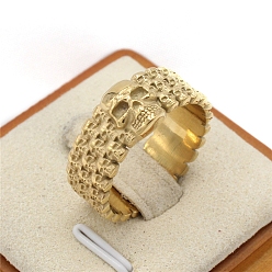 Golden Skull Head Men's Stainless Steel Finger Ring, Golden, US Size 9(18.9mm)