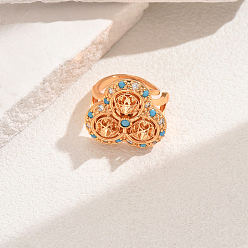 Бирюза Геометрические латунные кольца с паве из кубического циркония, регулируемые для женщин, бирюзовые, 22 мм, внутренний диаметр: регулируемый