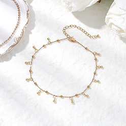 Настоящее золото 18K 304 ножные браслеты с цепочками-сателлитами из нержавеющей стали, браслеты на ногу с круглыми шариками для женщин, реальный 18 k позолоченный, 9-1/8 дюйм (230 мм)