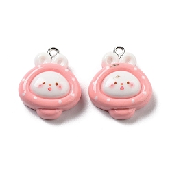 Кролик Непрозрачные подвески смолы, мультфильм прелести, кролик, 24.5x20.5x8 мм, отверстие : 2 мм