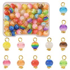 (52) Непрозрачная лаванда 50шт. прозрачные полосатые подвески из смолы, с золотыми тонами железных петель, круглые, разноцветные, 14 мм, отверстие : 2.2 мм