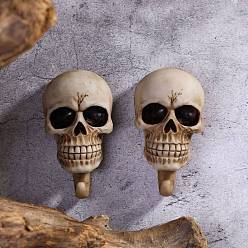 WhiteSmoke Resin Hook Hangers, Key Holder Wall Mounted Hooks, Skull Head, WhiteSmoke, 120x60x40mm, 2pcs/set