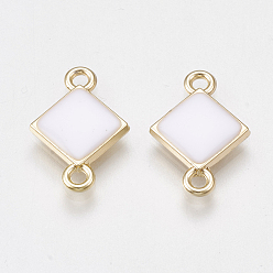 White Alloy Links connectors, with Enamel, Rhombus, Light Gold, White, 17x11.5x2mm, Hole: 1.5mm