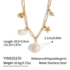 Морская звезда Подвеска из натуральной ракушки 304 цепочка-скрепка из нержавеющей стали для женщин, реальный 18 k позолоченный, морская звезда, 15.35 дюйм (39 см)